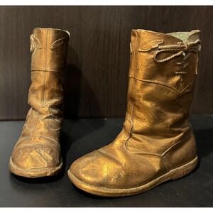 Vintage Bronzed Baby Shoes Pair Keepsake Booties Nursery Decor Felt Bottoms
